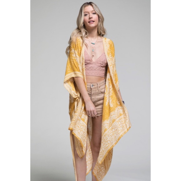 SOLD OUT Golden Age Bohemian Damask Paisley Printed Open Kimono Coverup Wrap Top - Picture 5 of 5